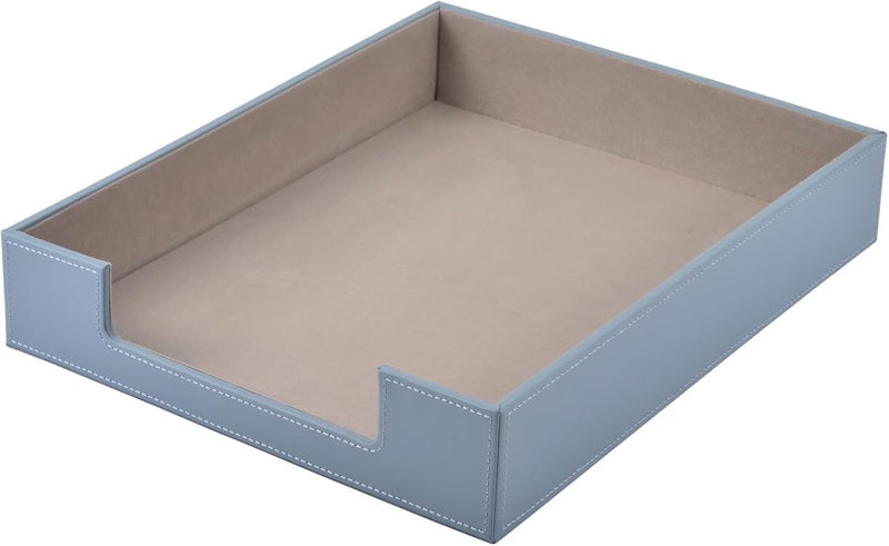 XNONE Leather Letter Tray, Office Supplies Desk Organizer for Mail Paper Files Magazines Jewelry Cosmetics,Luxury Letter Holder&Multipurpos Stackable Storage Box Office Desktop,Grey - Image 1